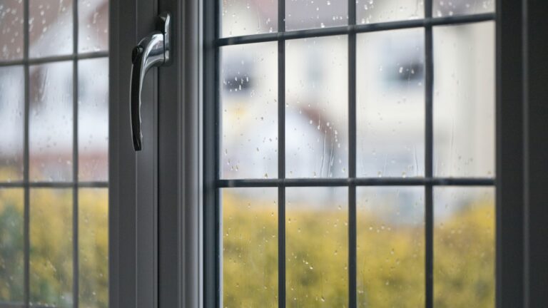 View through a window on a rainy day